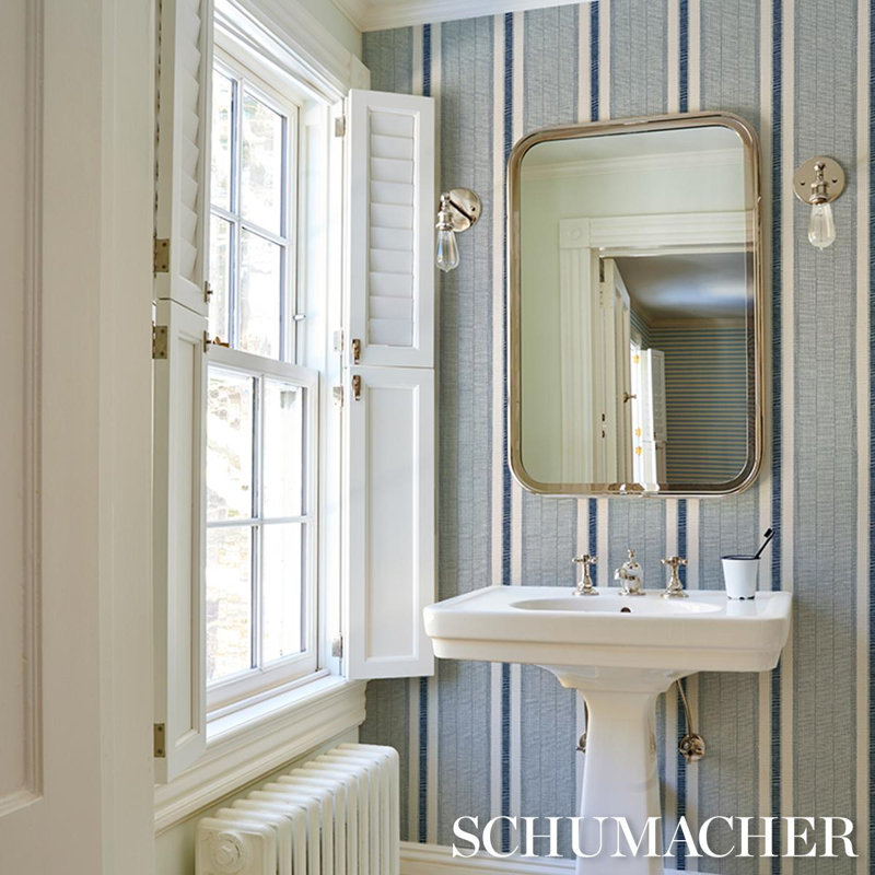 Schumacher x A Rum Fellow Ipala Stripe Vinyl Wallpaper, Ocean