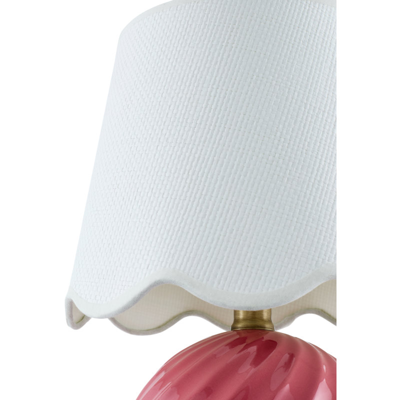 Wyatan Table Lamp, White Linen, Dark Pink