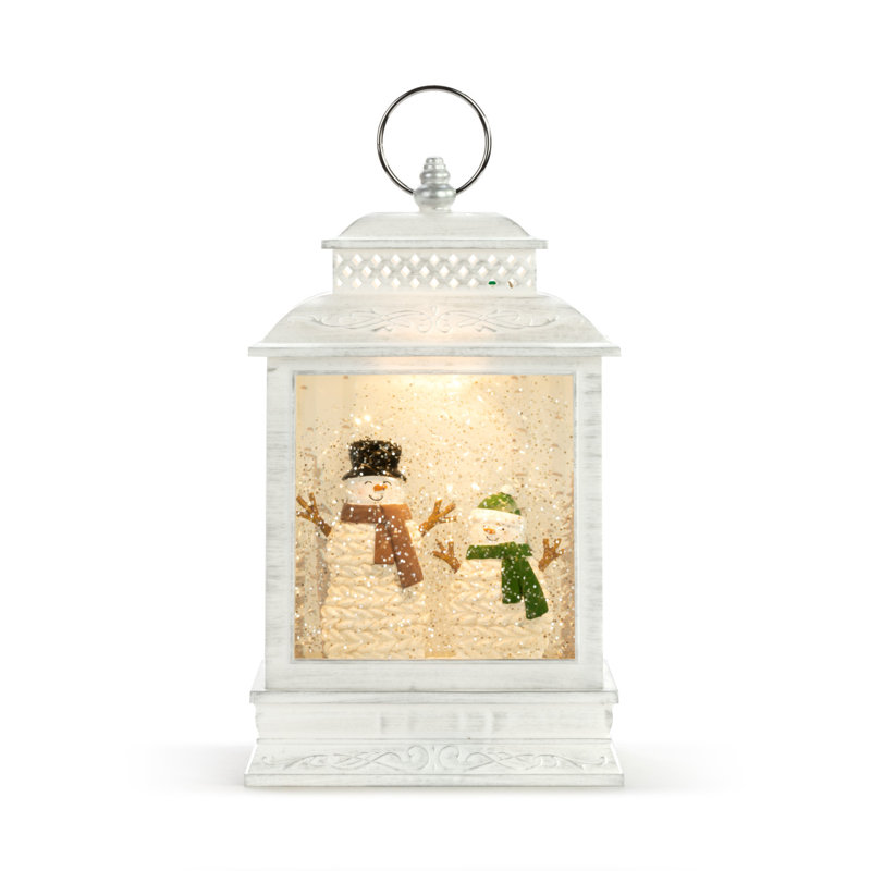 White Knit Snowman Couple LED Musical Lantern