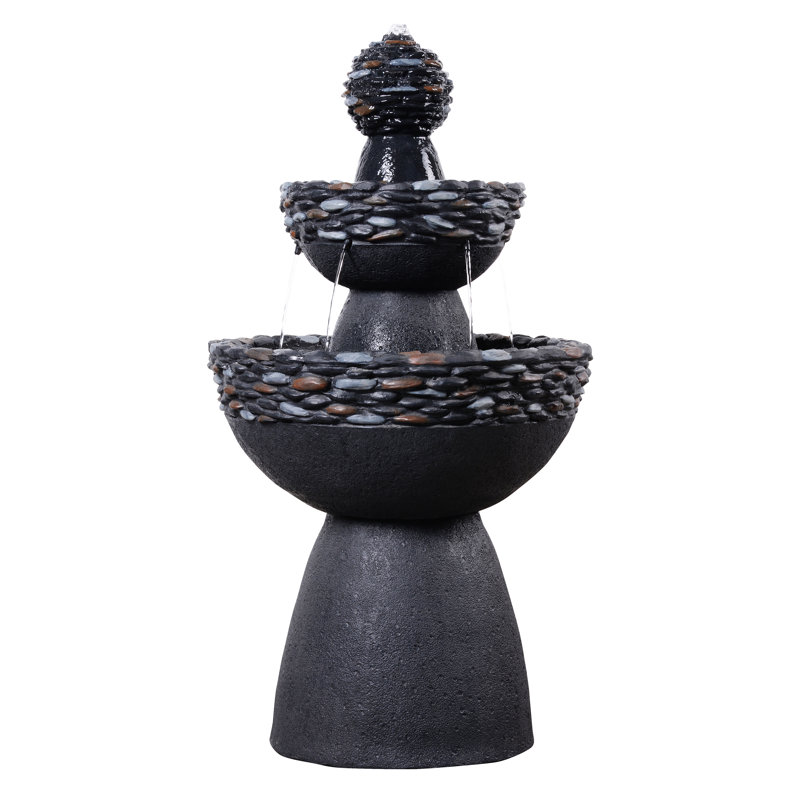 Weather Resistant Pedestal Fountain with Lights, Dark Grey