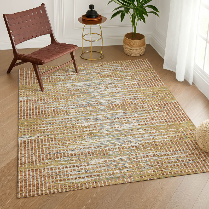 Tapis abstrait intérieur / extérieur lavable à la machine Chantille ACN2642, Cuivre, 3 pi x 5 pi
