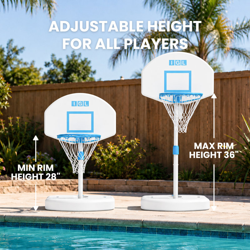 Panier de basketball de piscine moderne réglable de 28 po avec 2 balles de basketball pour les parties de piscine et les jeux dans la cour arrière