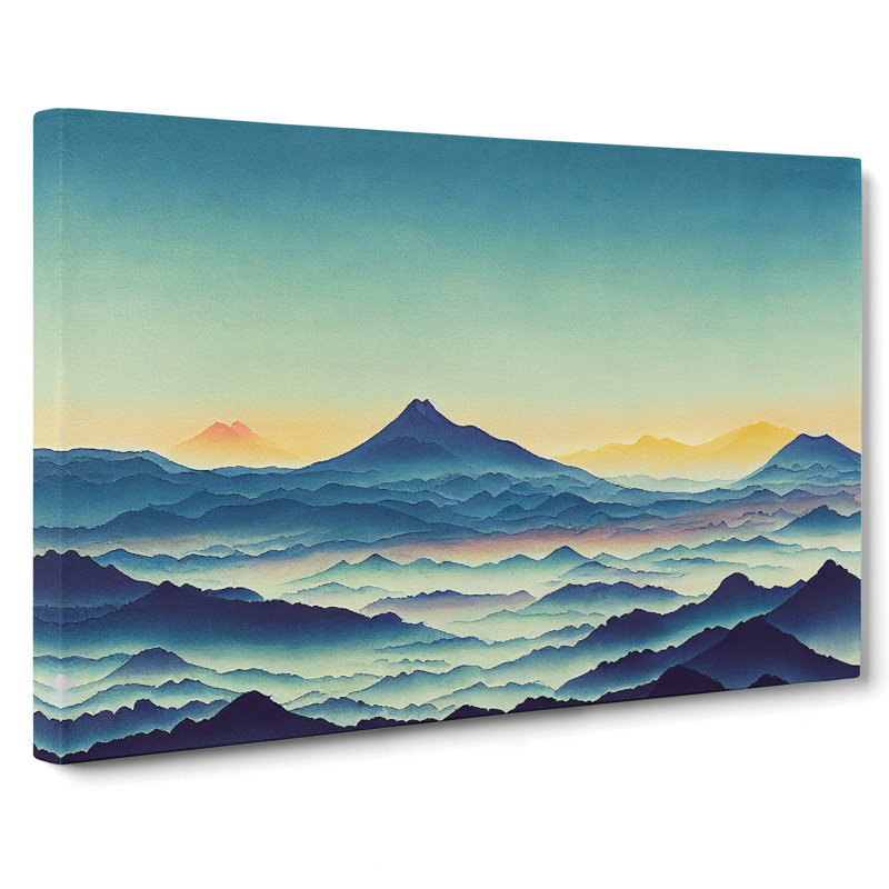 Japanese Mountain Sunrise - Wrapped Canvas Painting, 35cm H x 50cm W x 3cm D
