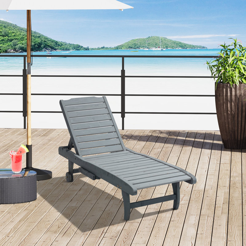 Outsunny Garden Patio Sun Lounger with Built-In Table Grey