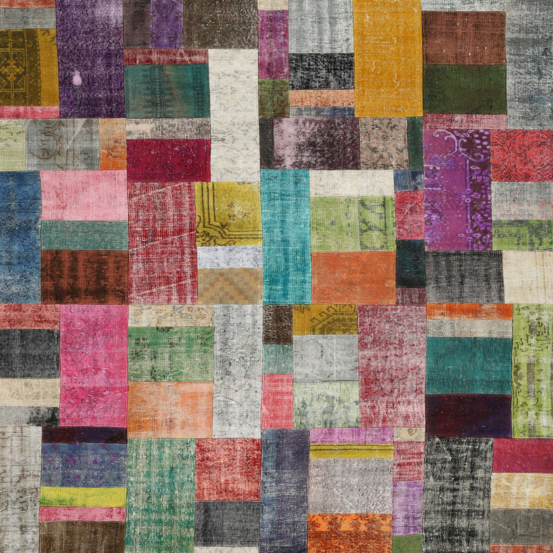 Tapis brun/vert/rouge contemporaine Yayla, Carré 4 pi