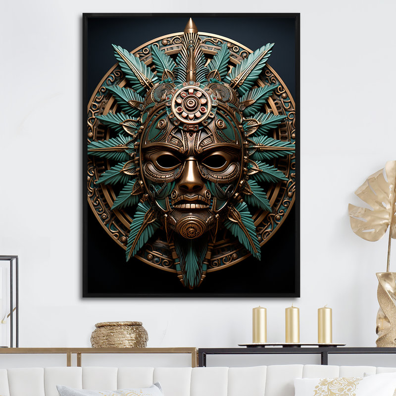 Emerald and Black Native Warrior Mask I, H 32 po x l 16 po x P 1 po, Cadre flottant noir