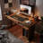 Black&Walnut Rectangular Solid Wood with 2 drawers desk-110774524