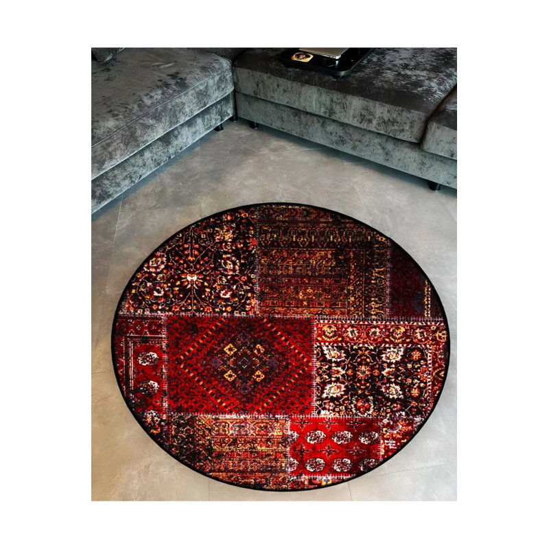 Burdy Theme Ethnic Motifs Traditional Patterned Round Woven Base Vintage Decorative Carpet, Round 2'8"