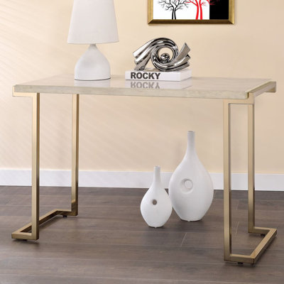 Mccleery 44"L Rectangular Sofa Table with Engineered Stone Top in Champagne by Everly Quinn