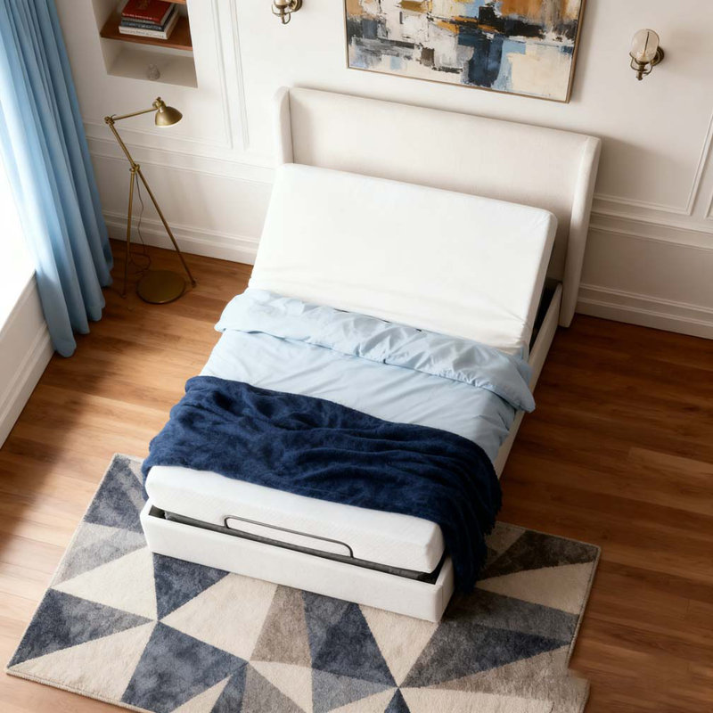 Upholstered Wingback Bed with Adjustable Base Bundle Set