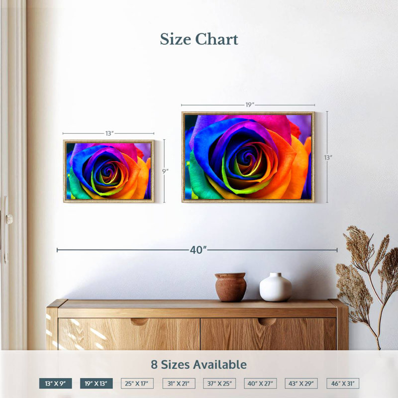 Pétales de rose arc-en-ciel, Cadre flottant en bois naturel, 19 po x 13 po