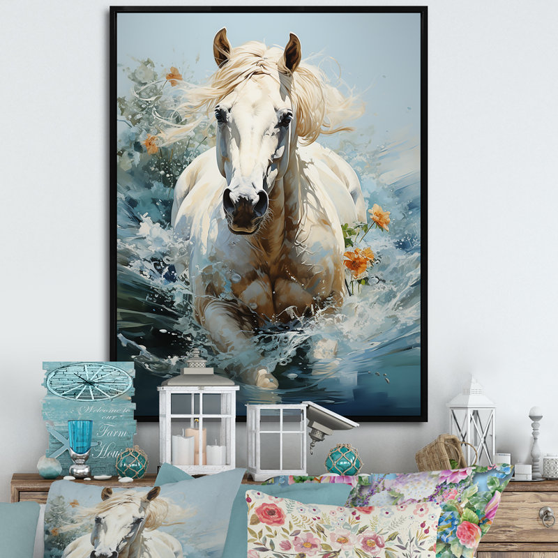 Majestic Gallop Horse I, Cadre flottant noir, H 44 po x l 34 po x P 1,5 po