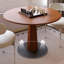 Table de salle à manger ronde en bois massif noyer et noir-1786050143