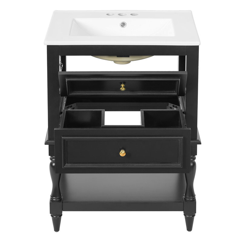 24" bathroom vanity with ceramic sink, Black
