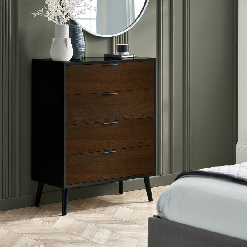 Destany 78cm W 4 - Drawer Chest of Drawers, Walnut/Black