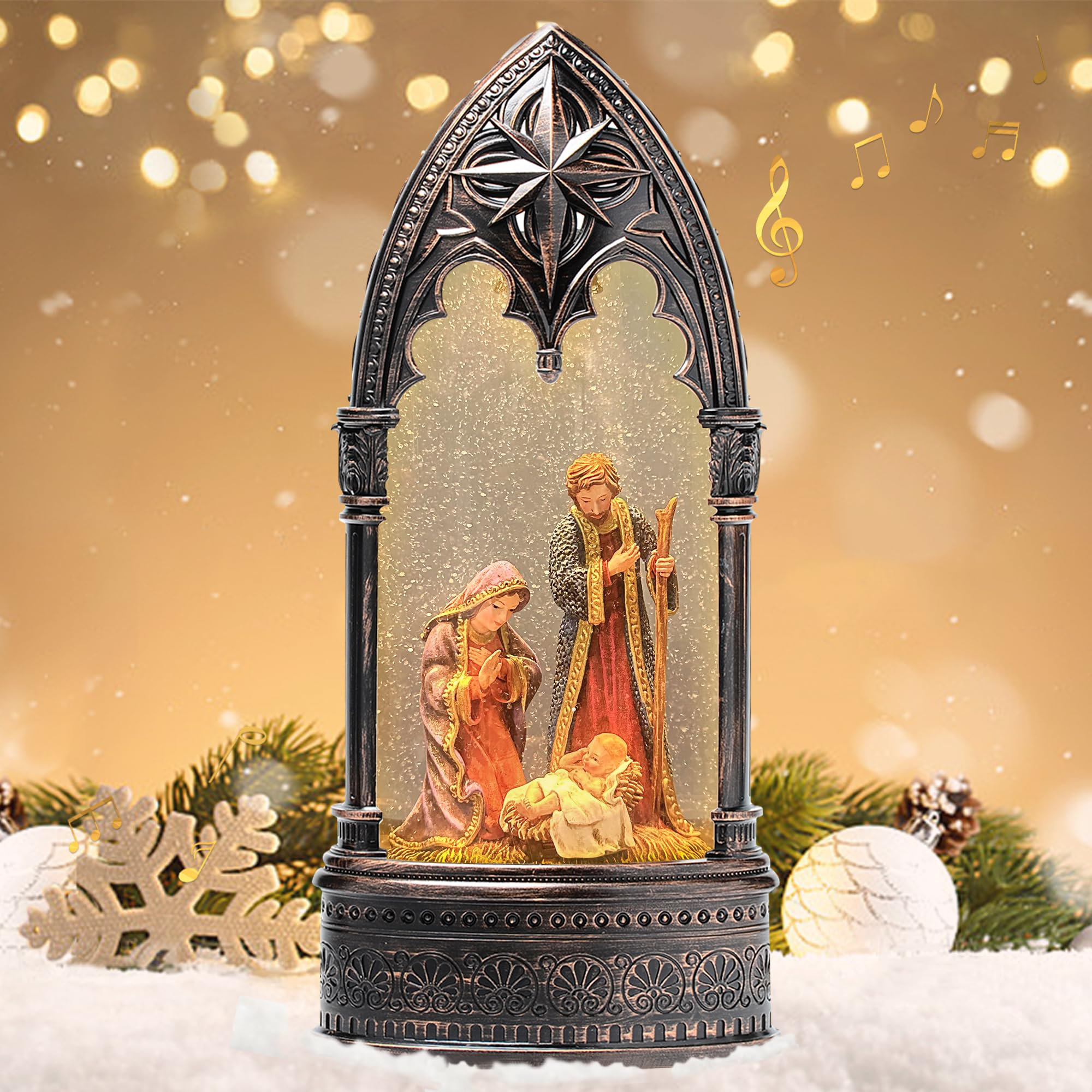 The Holiday Aisle® 13.8" Christmas Lantern Snow Globe Nativity Scene ...