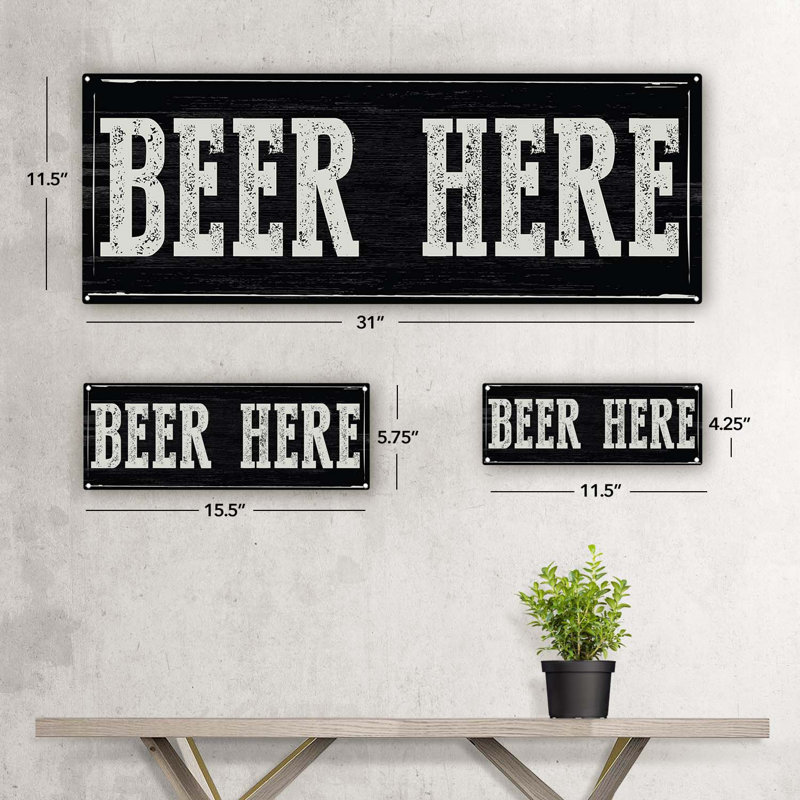 Décoration murale bière ici, H 5,75 po x l 15,5 po x P 0,04 po