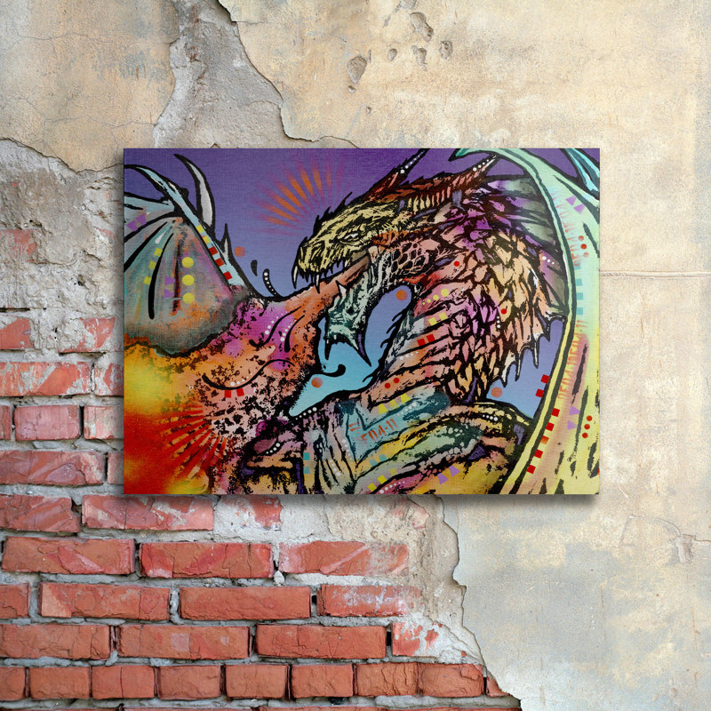« dragon »-impression sur toile, H 16 po x l 22 po x P 1 po, Pas de tapis, Sans cadre