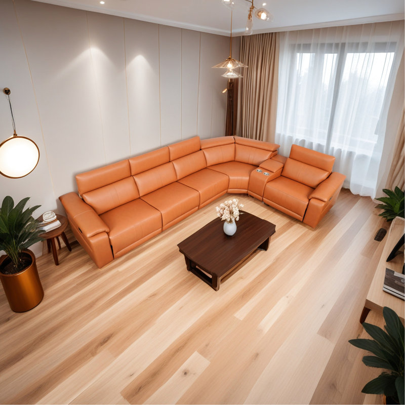 Fauteuil inclinable électrique simple en cuir technique brun, réglable 105 - 175, inclinable électrique, respirant et structure en bois