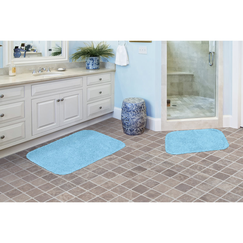 Treye Billie-Mae Nylon 2 Piece Bath Rug Set with Non-Slip Backing, Basin Blue