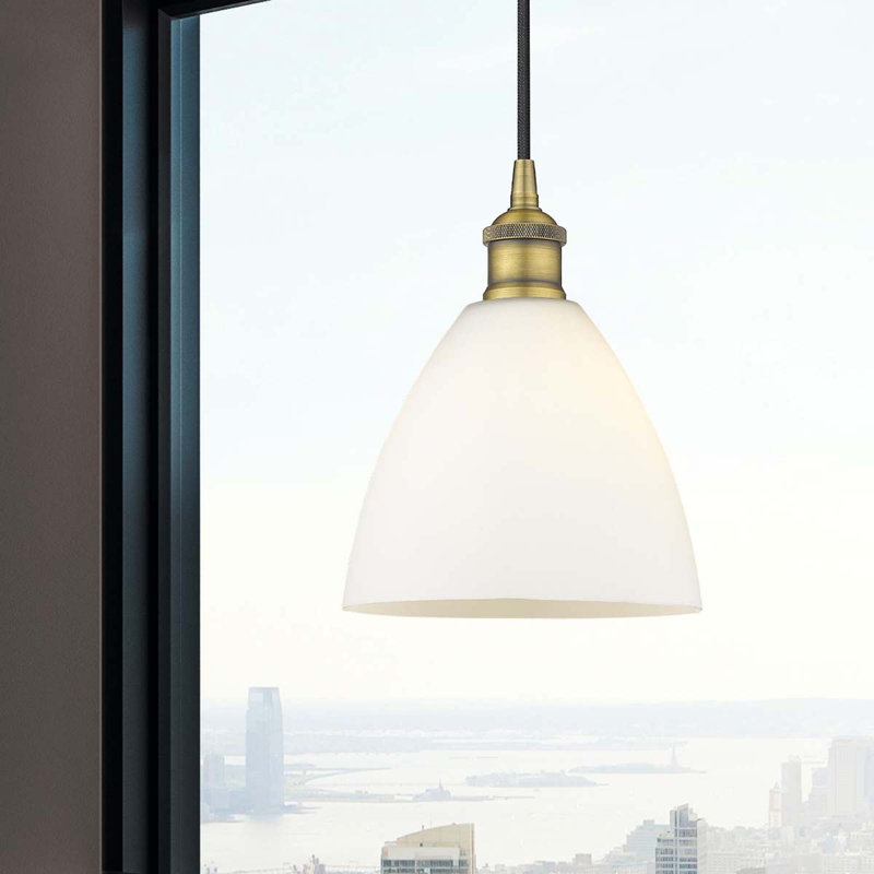 Bluford 1 - Light Single Pendant, Matte White, 10.25" H x 7.5" W x 7.5" D, Brushed Brass