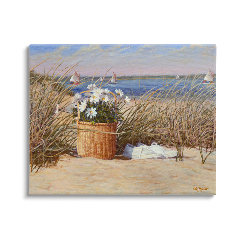 "Coastal Flower Blossom Basket Windblown Beach Grass", art mural par Tom Mielko, H 36 po x l 48 po x P 1,5 po, Toile tendue