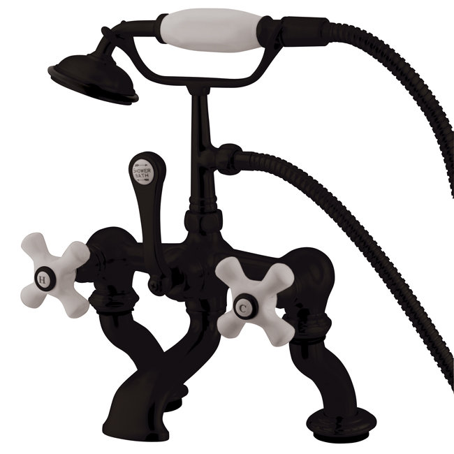 Hot Springs Triple Handle Deck Mounted Clawfoot Tub Faucet with Handshower