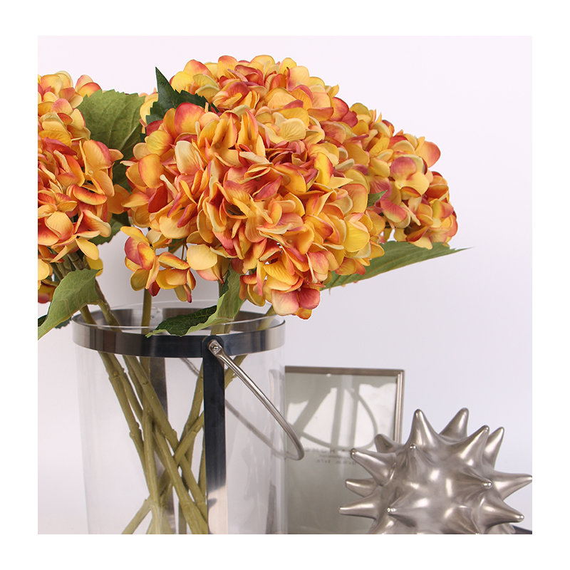 Tige de hortensia en soie, Jaune et orange