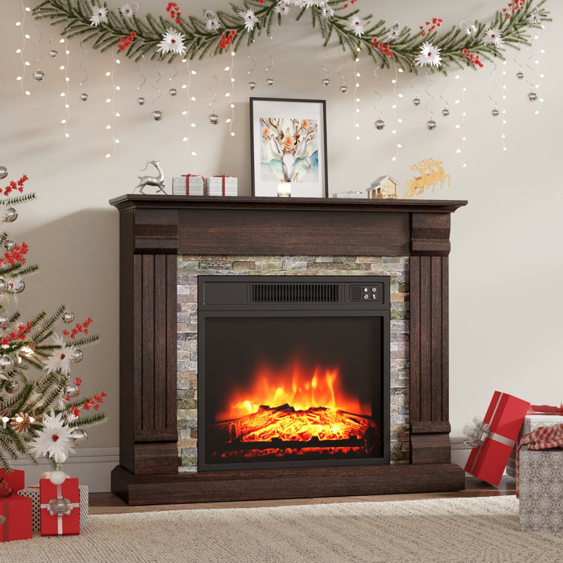 Mikiya Electric Fireplace with Mantel, Walnut