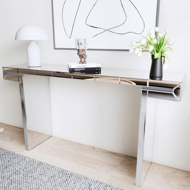 Console luxueuse en miroir avec verre cannelé pour espaces élégants