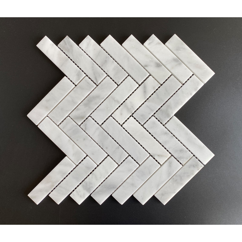 1" x 4" Marble Herringbone / Chevron Mosaic Wall & Floor Tile, White Carrara