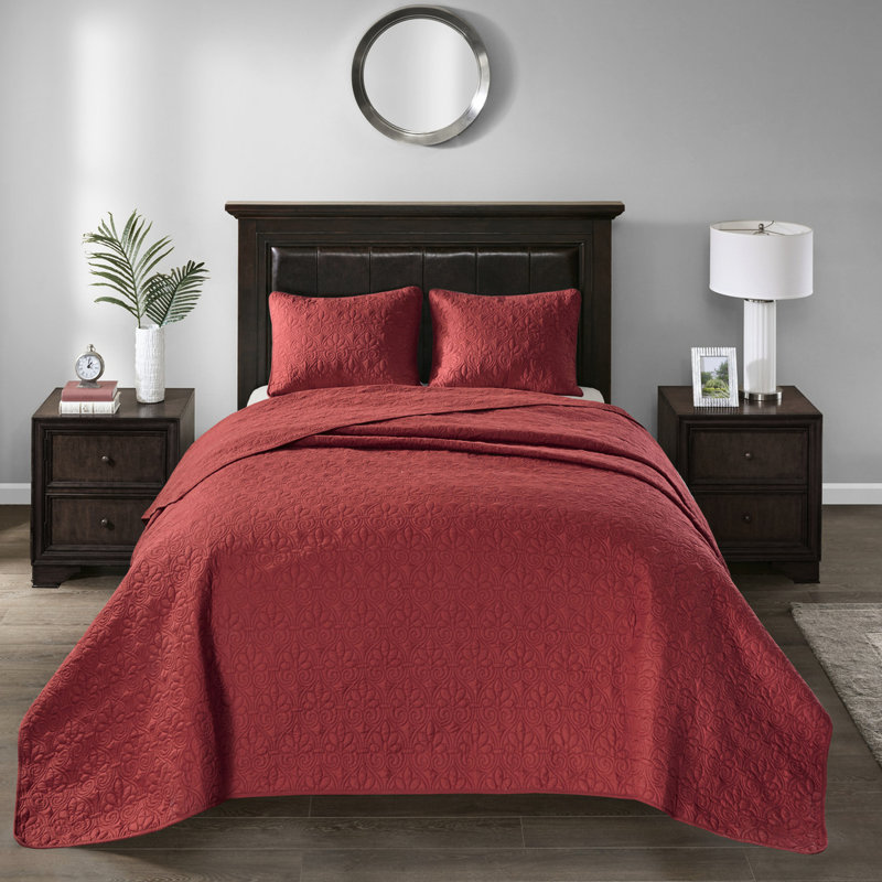 Couvre-lit réversible grand rouge - rembourrage en coton prélavé Glamour Peace surdimensionné pour un bon drapage 2 taies décoratives incluses