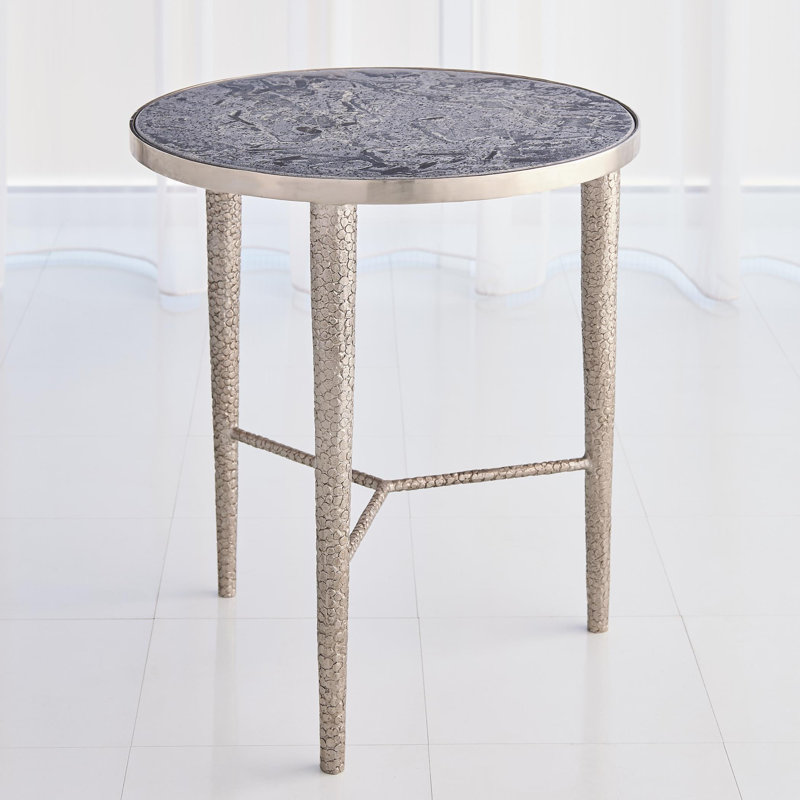 Hammered End Table, Gray/Antique Nickel