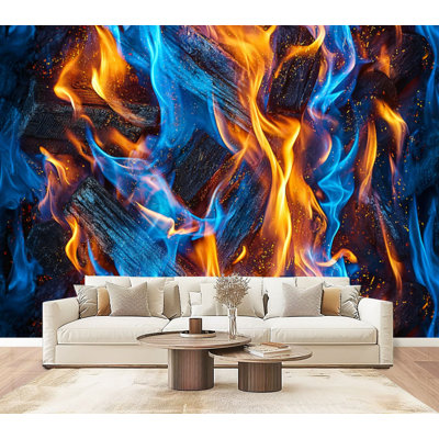 Peel and Stick Wallpaper Burning Charcoal Blue Orange Flames Abstract Fire Texture Wall Murals 69"H x 96"W Removable PVC Wall Paper Self-Adhesive Wall Decor for Boys Men Bedroom Living Room Home Office