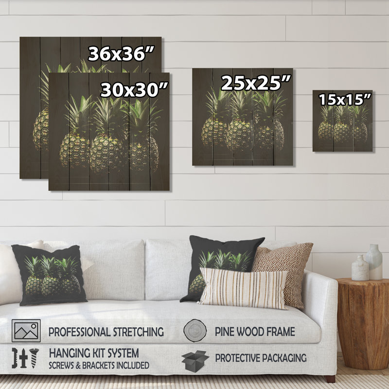 Green And Yellow Pinapple Shadows - Pineapples On Wood Print, 30" H x 30" W