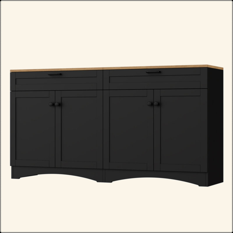 Farmhouse TV Stand With 2 Drawers For Tvs Up To 70", Versatile Wood Grain Sideboard With Adjustable Shelves, Mid-Century Buffet Cabinet With Rustic Handles For Living Room/Bedroom
