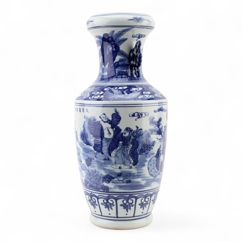Blue and White Tall Vase with Handles