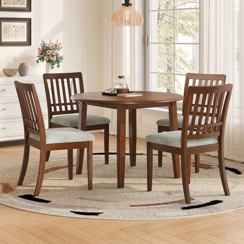 Ensemble de table de salle à manger 5 PCS, 1 table de salle à manger pliante en bois avec 4 chaises rembourrées, Brun