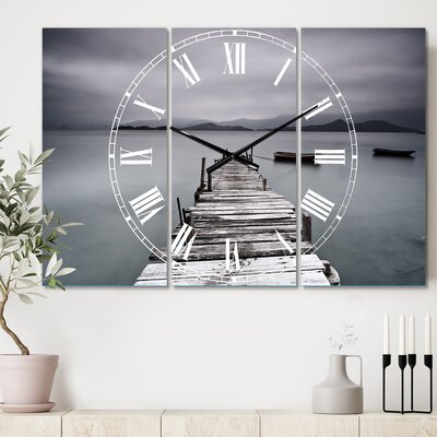 Pier and Boats at Seashore - Beach Style wall clock -  East Urban Home, 2B3303823E6E4FC48874357F4F7CC278