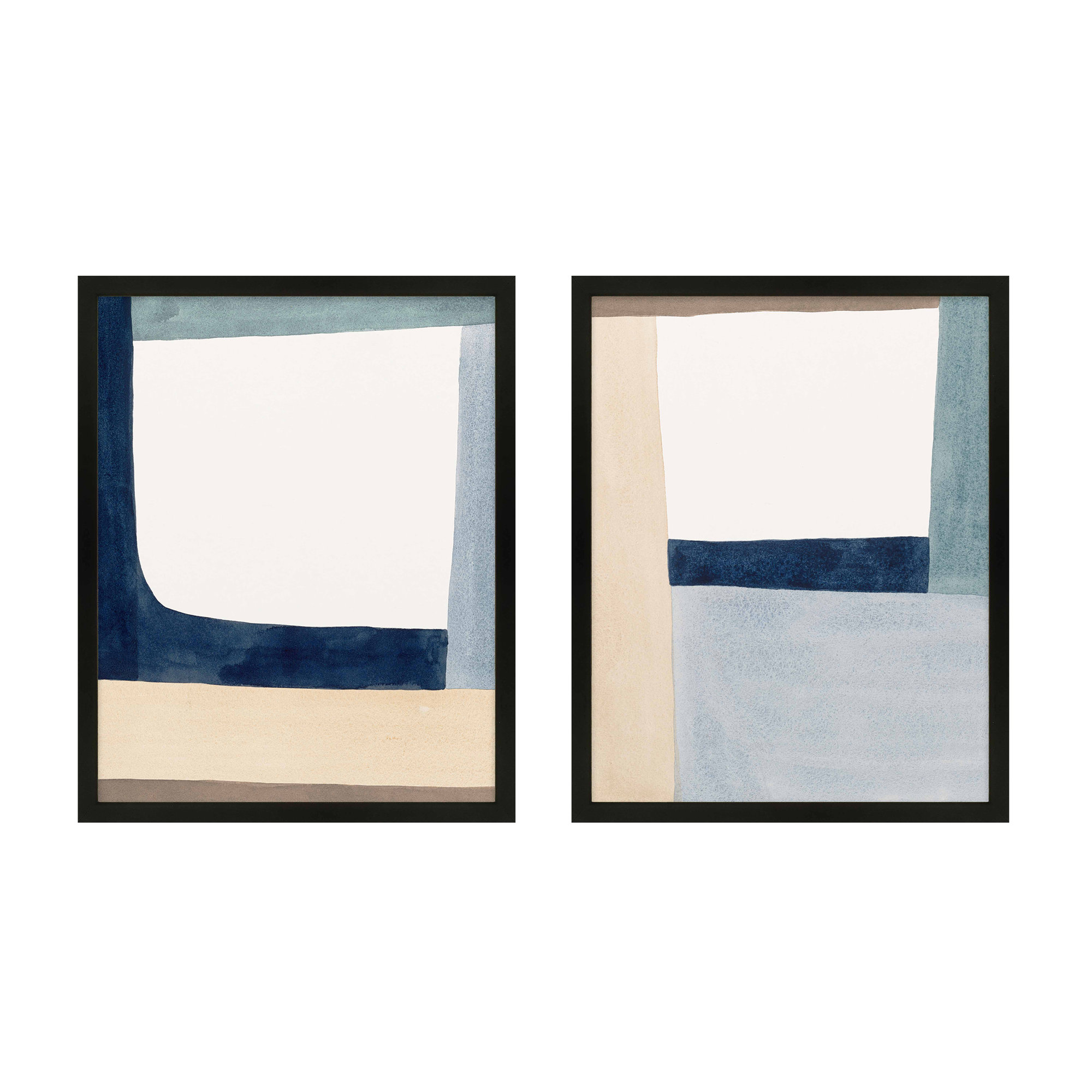 Composition In Blue by Julia Balfour, 38" H x 60" W, Picture Framed Paper, Black