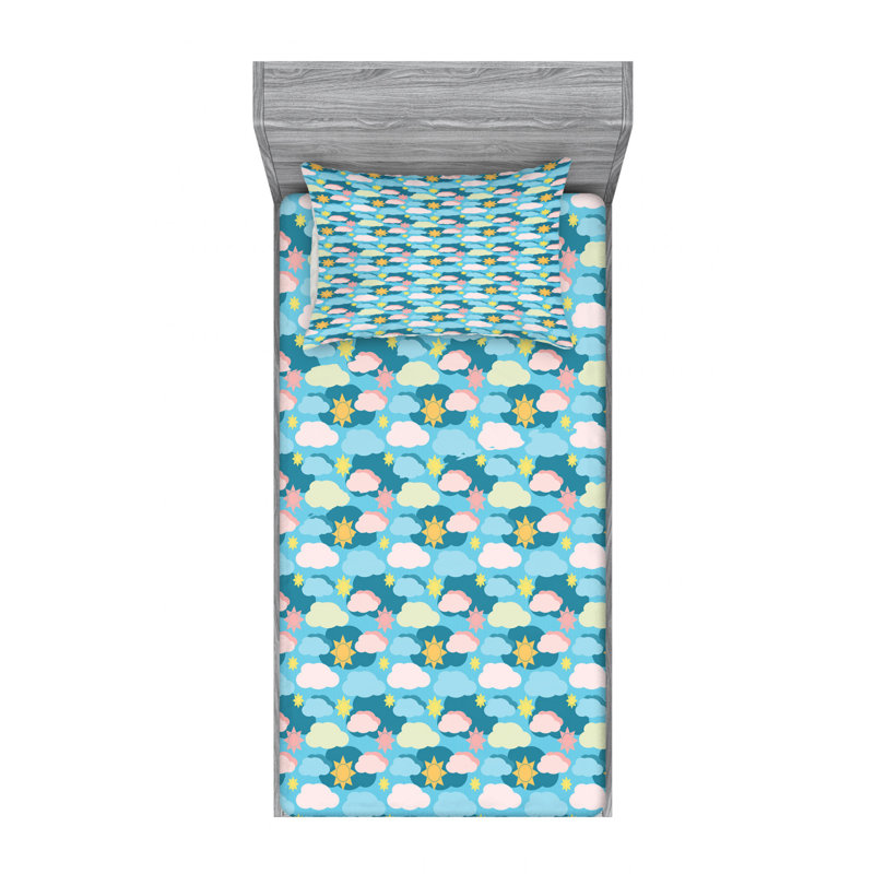 Clouds Microfiber Sheet Set, Twin Sheet Set with Fitted Sheet