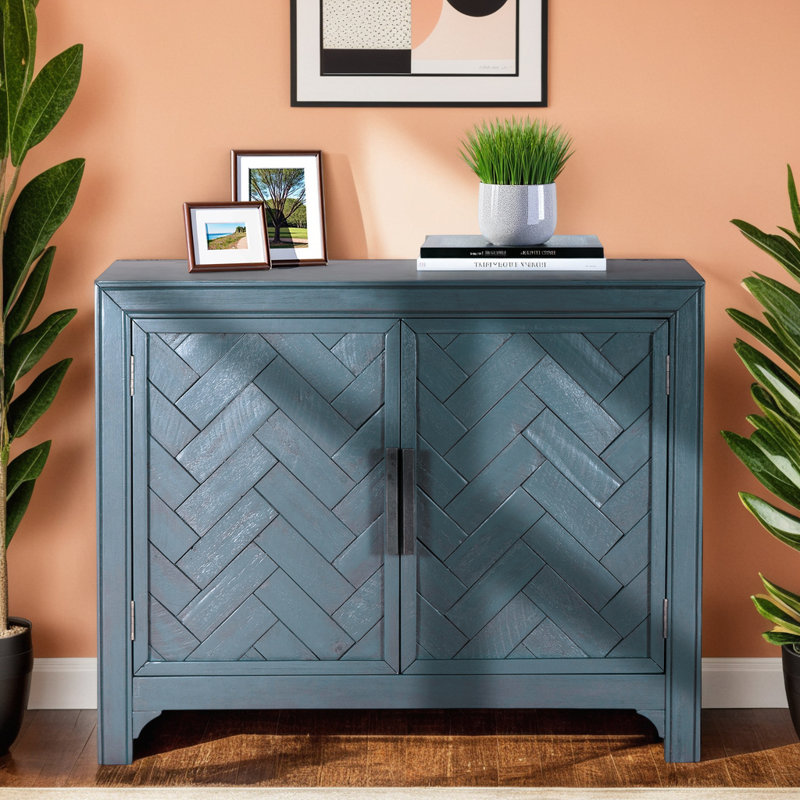 40'' Modern Cabinet with Unique Design Doors & Adjustable Shelf, Stylish Storage for Living Room, Blue