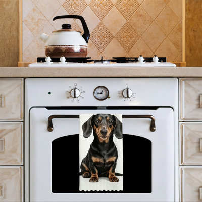  Microfiber Kitchen Towels, Absorbent Reusable Dish Cloths, Fade Resistant Decorative,16"x24",Black Dachshund Slogan Design