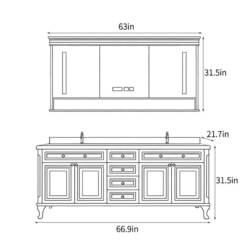 American-style light luxury villa bathroom Vanity, 67"