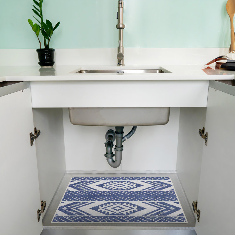 Berlauda Geometric Non-Skid Kitchen Mat, Navy