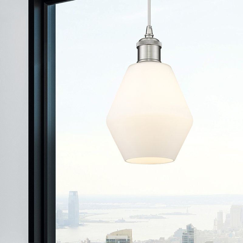Luminaire suspendu simple à 1 lumière Gabbie, Blanc mat, Nickel satiné brossé
