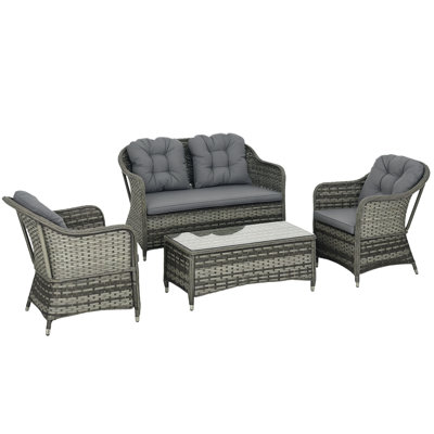 Seawell 4 Pieces PE Rattan Garden Furniture Set with Cushions Mixed Grey