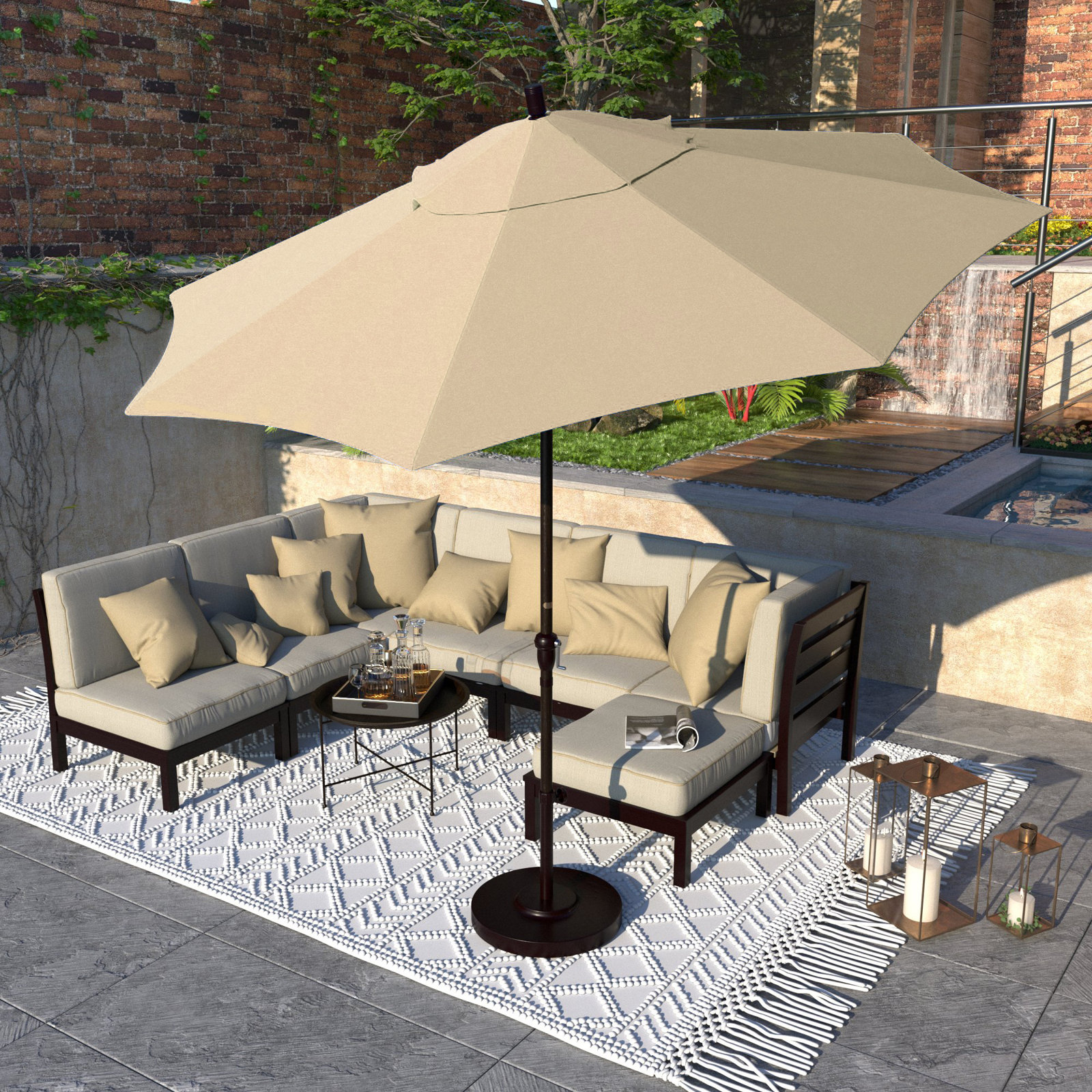 Camry 9' Sunbrella® Market Umbrella, Antique Beige Sunbrella® Canvas