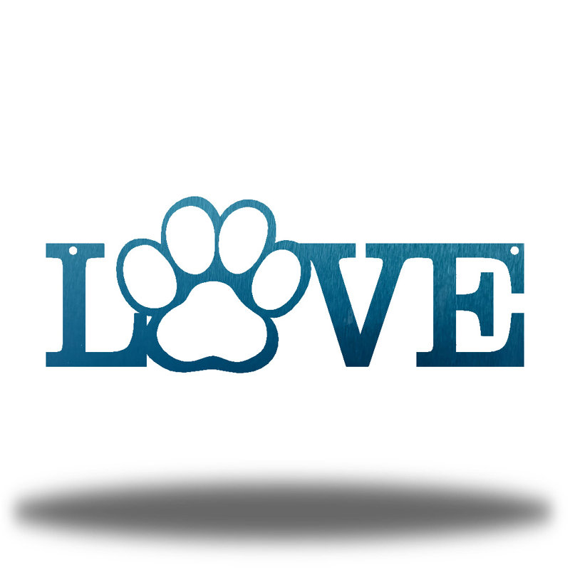 Décoration murale «Love Paw», H 4,25 po x l 12 po x P 0,01 po, Bleu sarcelle