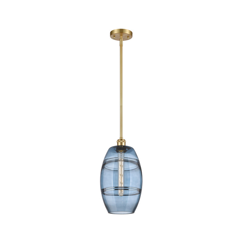 Luminaire suspendu à 1 tige Ballston Bettylou-516-G557, H 9,88 po x l 8 po x P 8 po, Bleu princesse, Or satiné